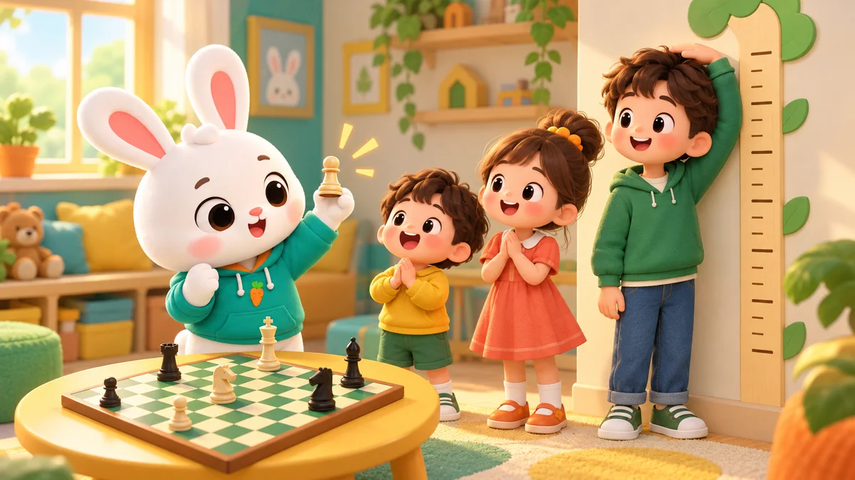 Minh hoạ các bé ở nhiều độ tuổi khác nhau cùng chơi cờ vua